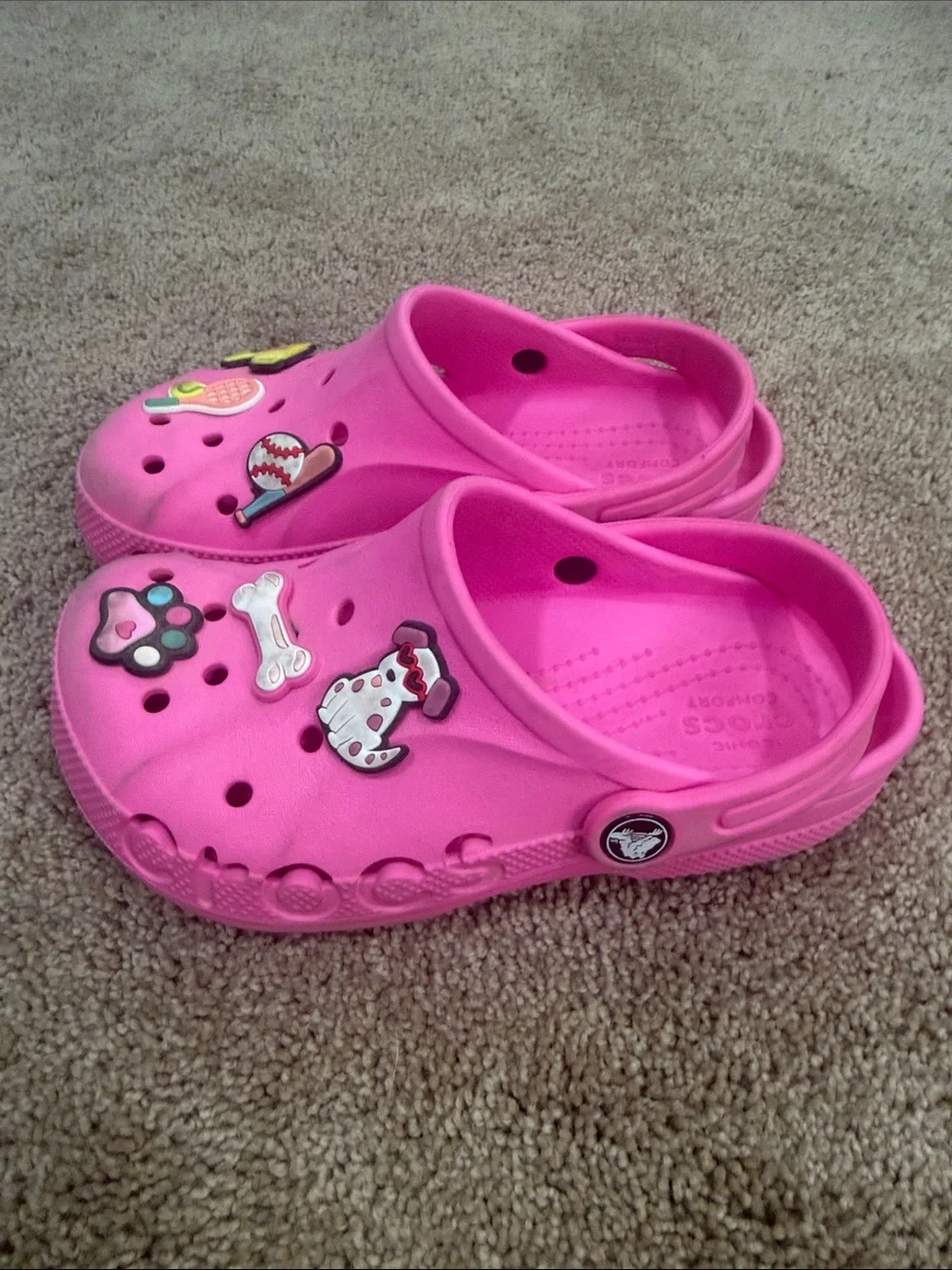CROCS Bright Pink Kids' Clogs with Pet & Sports Charms